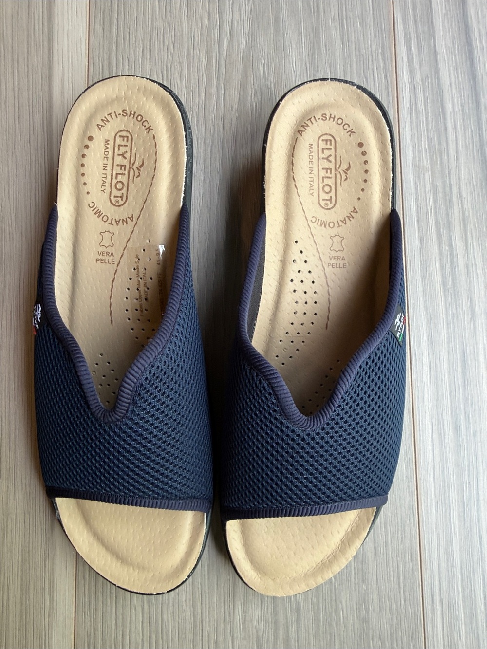 Fly Flot Women's Navy Mesh Slip-On Slide Sandals Size 41 ( 9.5 )